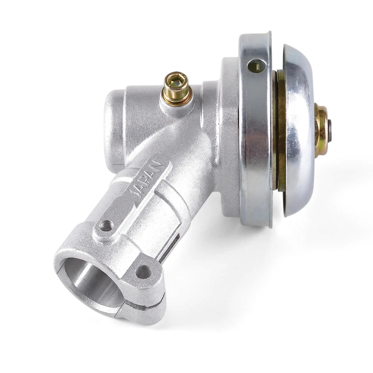 Silver metallic 28mm gear case assembly for power tools, featuring a "JAPAN" engraving, angled on a white background.
