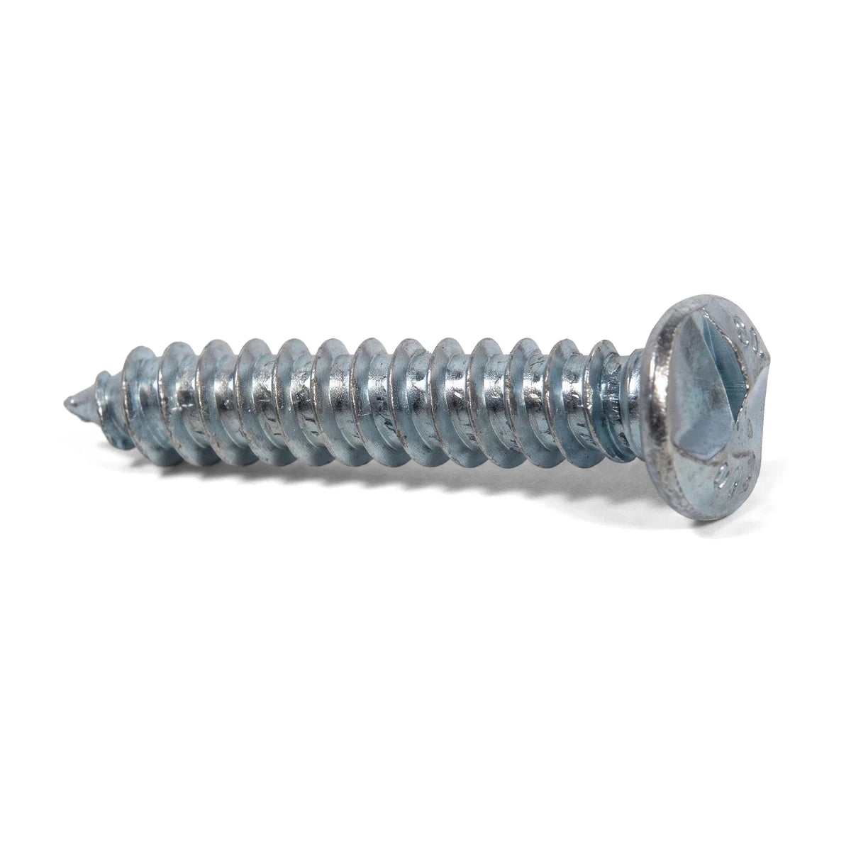 Silver metallic one way security screw, 5.0 x 25mm, featuring a hexagonal head and distinct threaded shaft, isolated on a