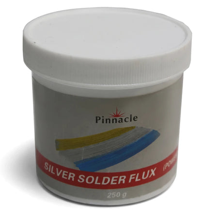 Silver Solder Flux 250g in a gray plastic container with a white lid and red label for electronics soldering.