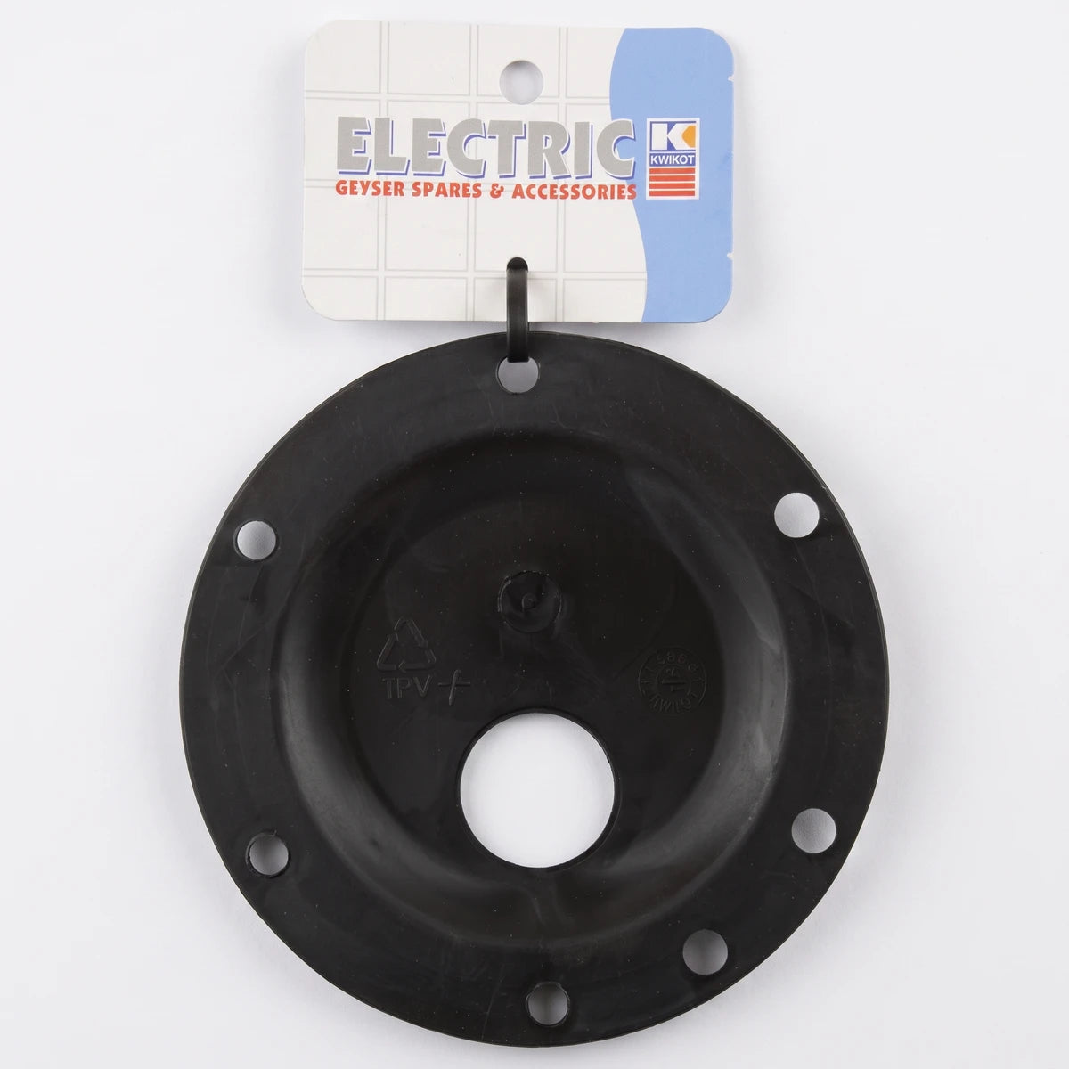 Small black circular flat gasket flange for electric geyser spares, featuring multiple holes around the perimeter and a