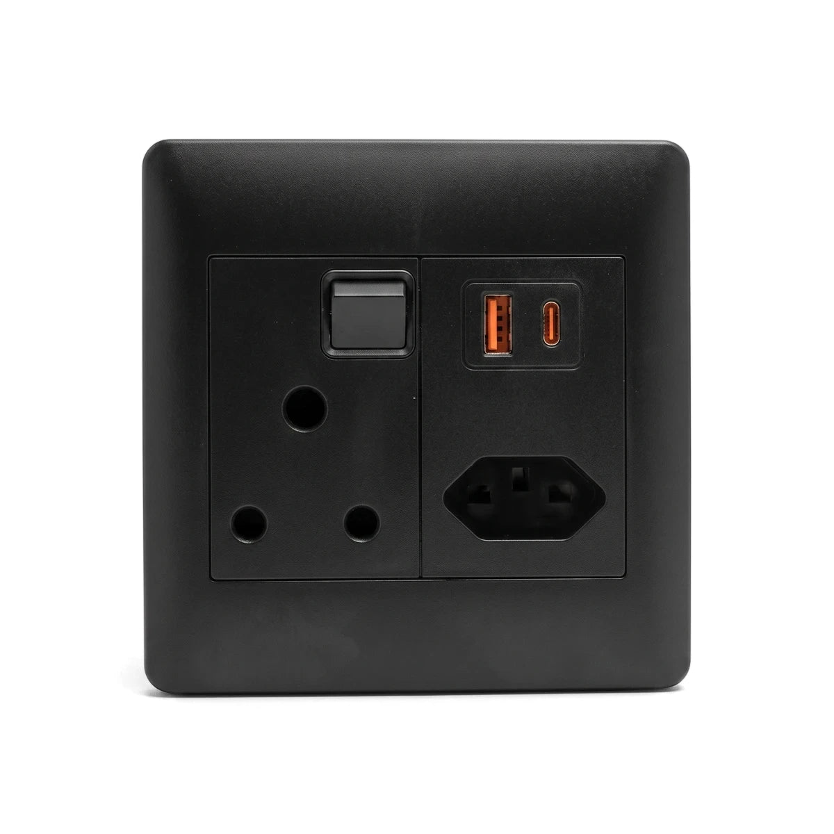 Black square Socket Apollo with a 16mm socket, IEC outlet, USB 3.1 A+C ports, and a switch.