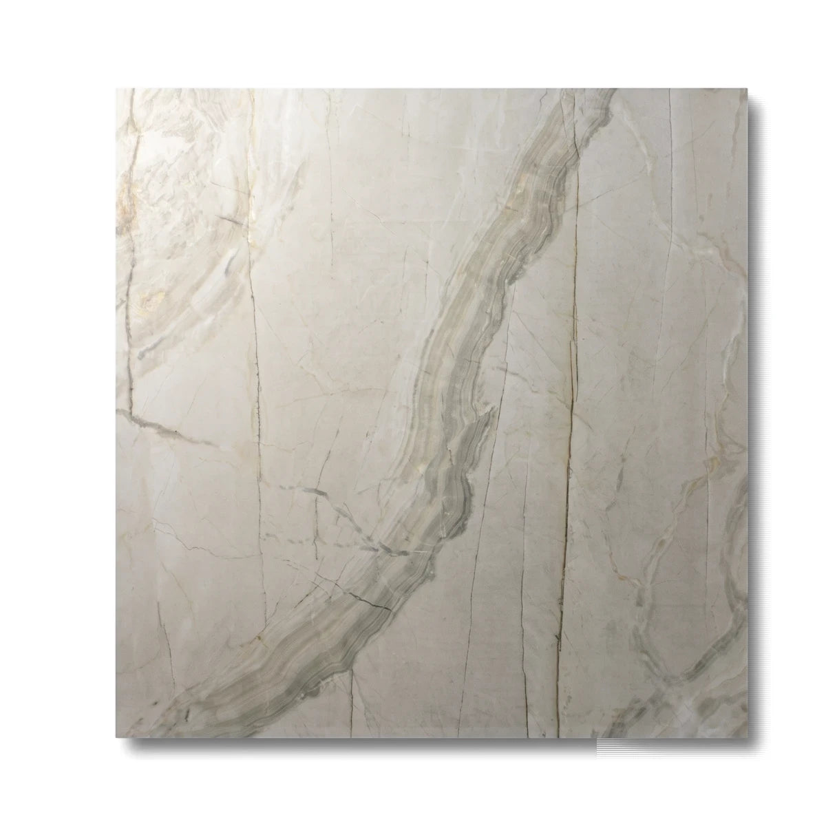 Sofhia Marfil 60x60 tile, featuring a light greyish-beige marble pattern with prominent dark and light veining.