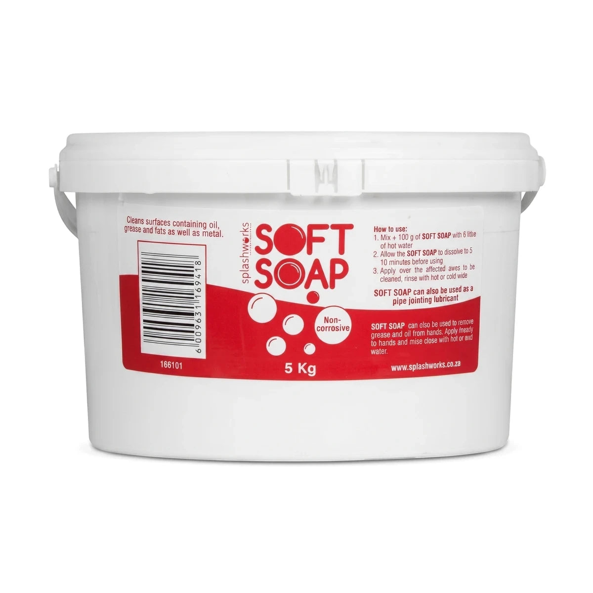 Soft Soap Plumbers Bucket 5Kg in a white plastic container with a red label detailing usage instructions.
