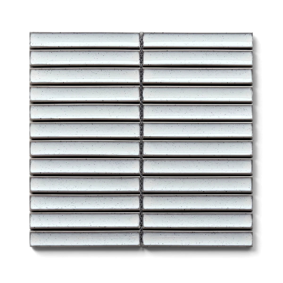 Speckled Frost Kit Kat Mosaic Tile featuring a rectangular grid of individual speckled white tiles, ideal for wall or floor