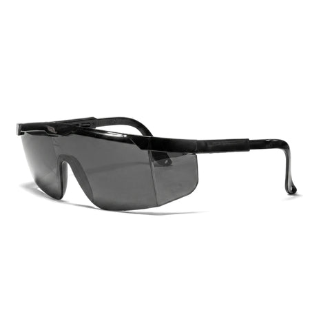 Euro Black Safety Glasses with dark lenses and a protective wrap-around black frame for industrial use.