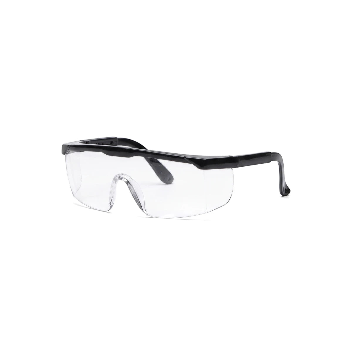 Spectacle Euro Clear Safety Glasses with clear lenses and black frames, designed for eye protection, shown from a front