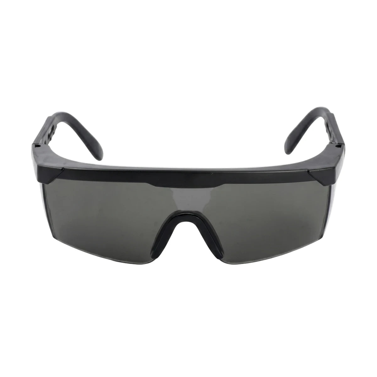 Spectacle Sport black safety glasses with dark gray tinted lenses and a durable black frame, shown from a front view.