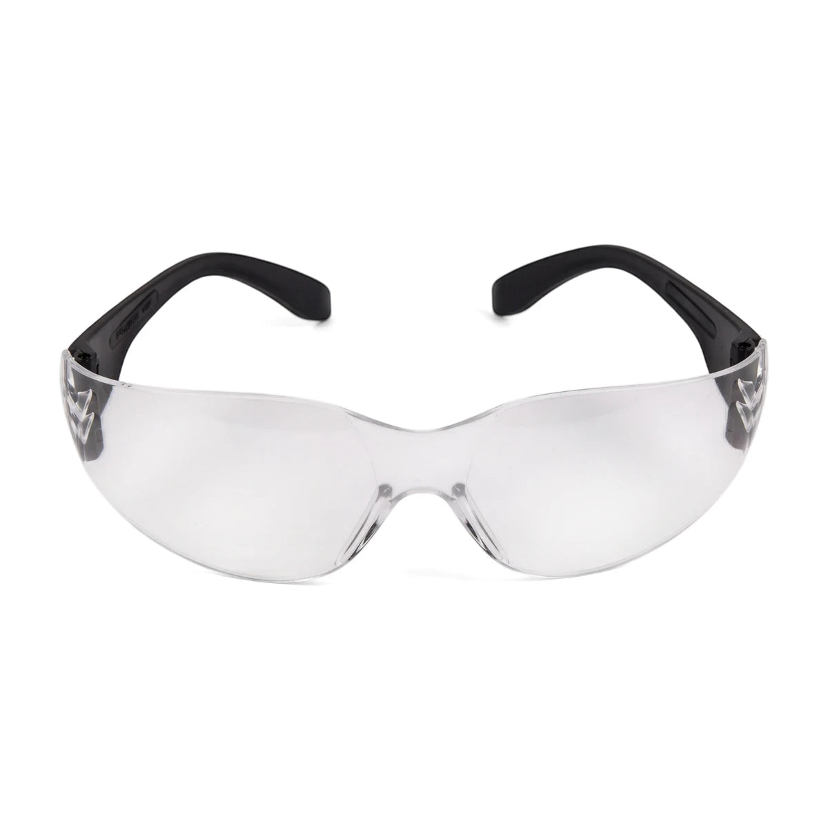 Sport spectacle clear safety glasses with anti-fog transparent lenses and durable black frames, providing eye protection.