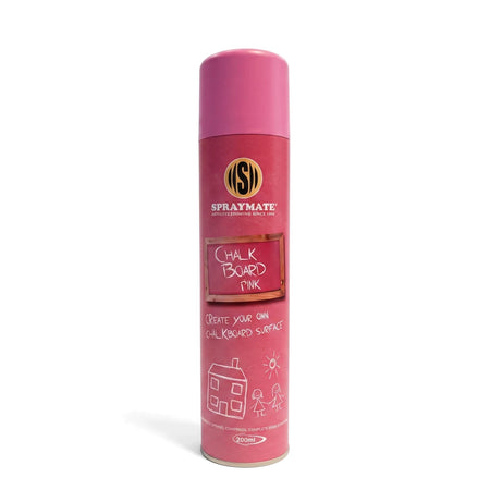 Pink Spraymate Chalkboard Spray Paint in an aerosol can, used to create a writable chalkboard surface.