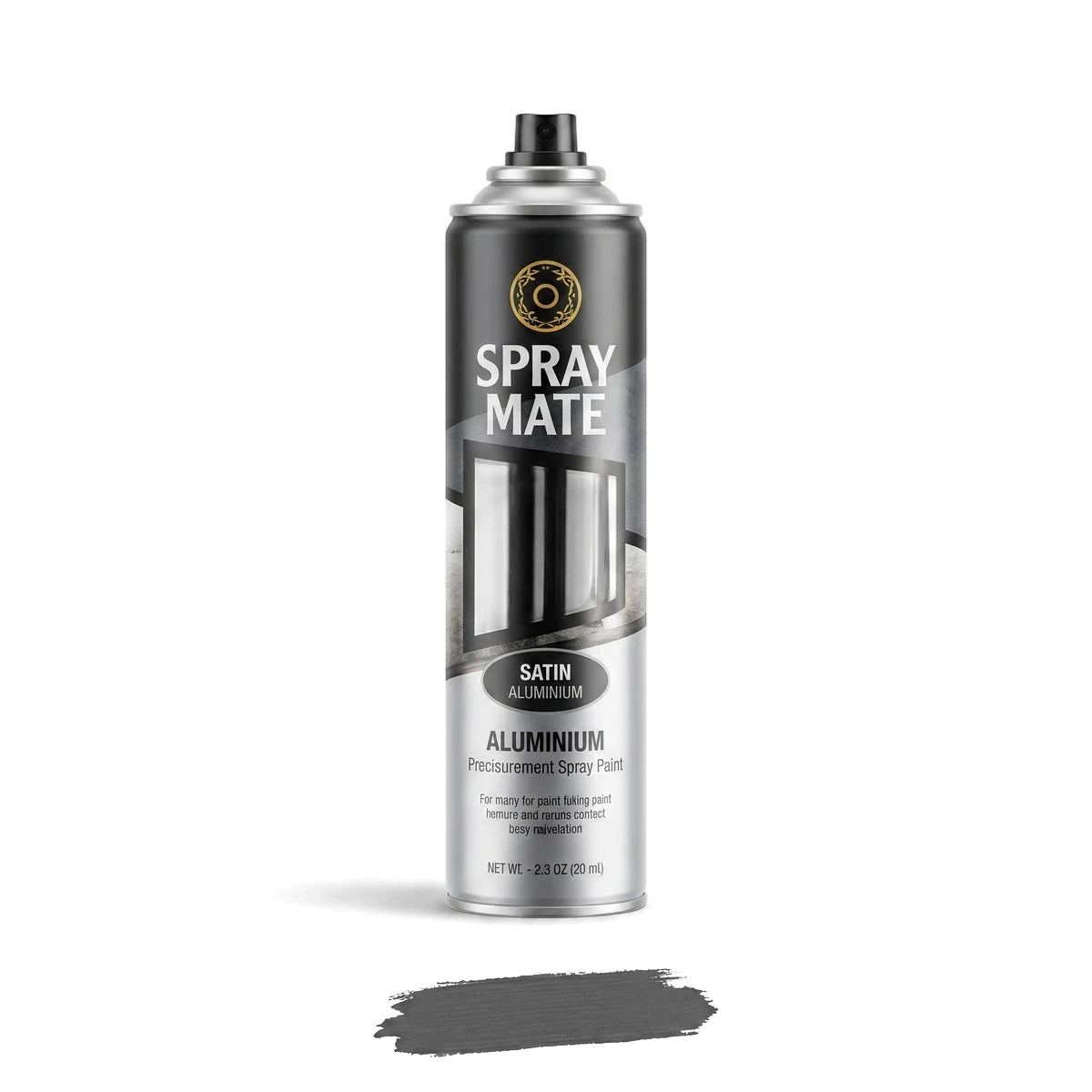 Spraymate Satin Aluminium Spray Paint in Charcoal, shown as a cylindrical can with a matching dark grey paint swatch below.