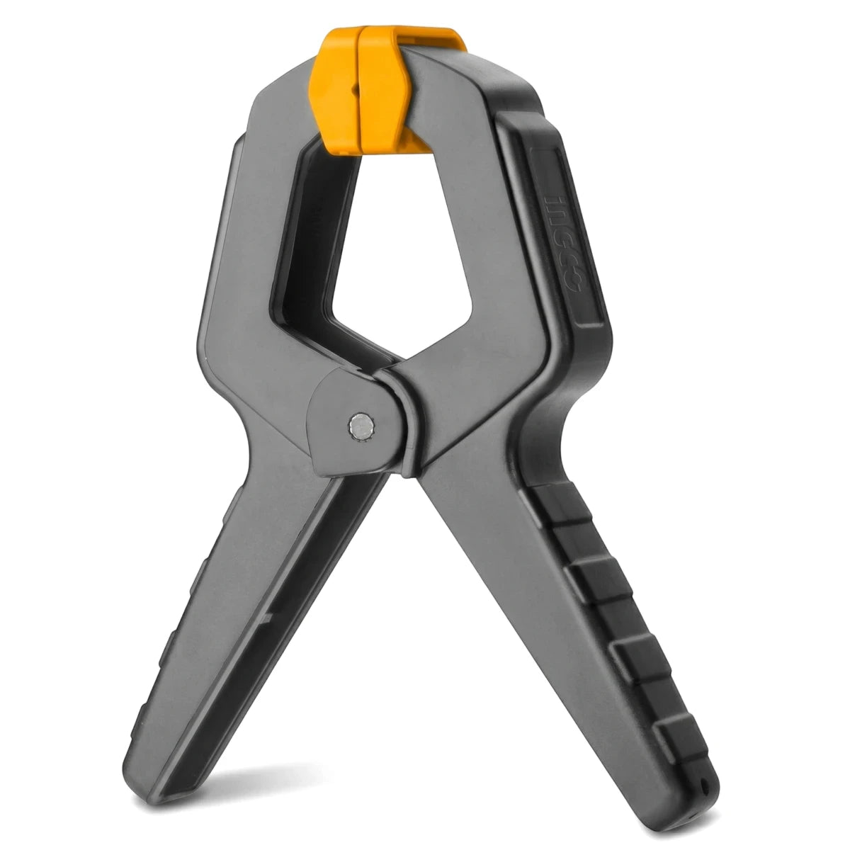 150mm dark grey and orange spring clamp with 15kg capacity, shown at a slight angle on a white background.