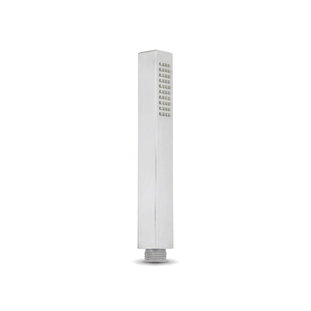 Sleek chrome square hand shower for modern bathrooms, featuring a rectangular head with multiple spray nozzles.