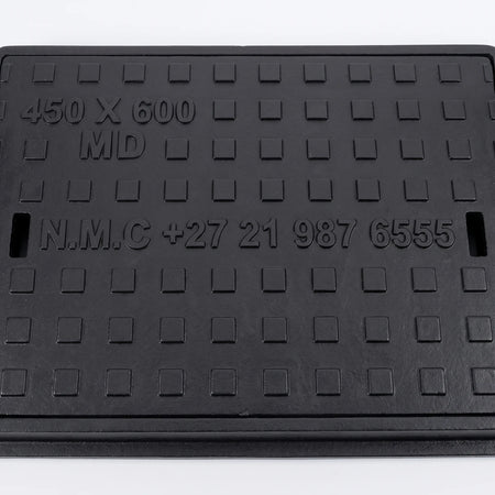 Squares & Rectangles access cover 450 x 600 solid medium duty manhole cover in black with raised square tread, top view