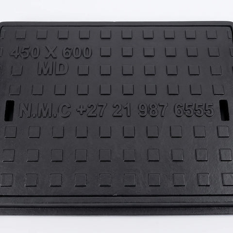 Squares & Rectangles access cover 450 x 600 solid medium duty manhole cover in black with raised square tread, top view