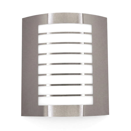 Modern stainless steel batten light with seven white polycarbonate covers, perfect for indoor or outdoor use.
