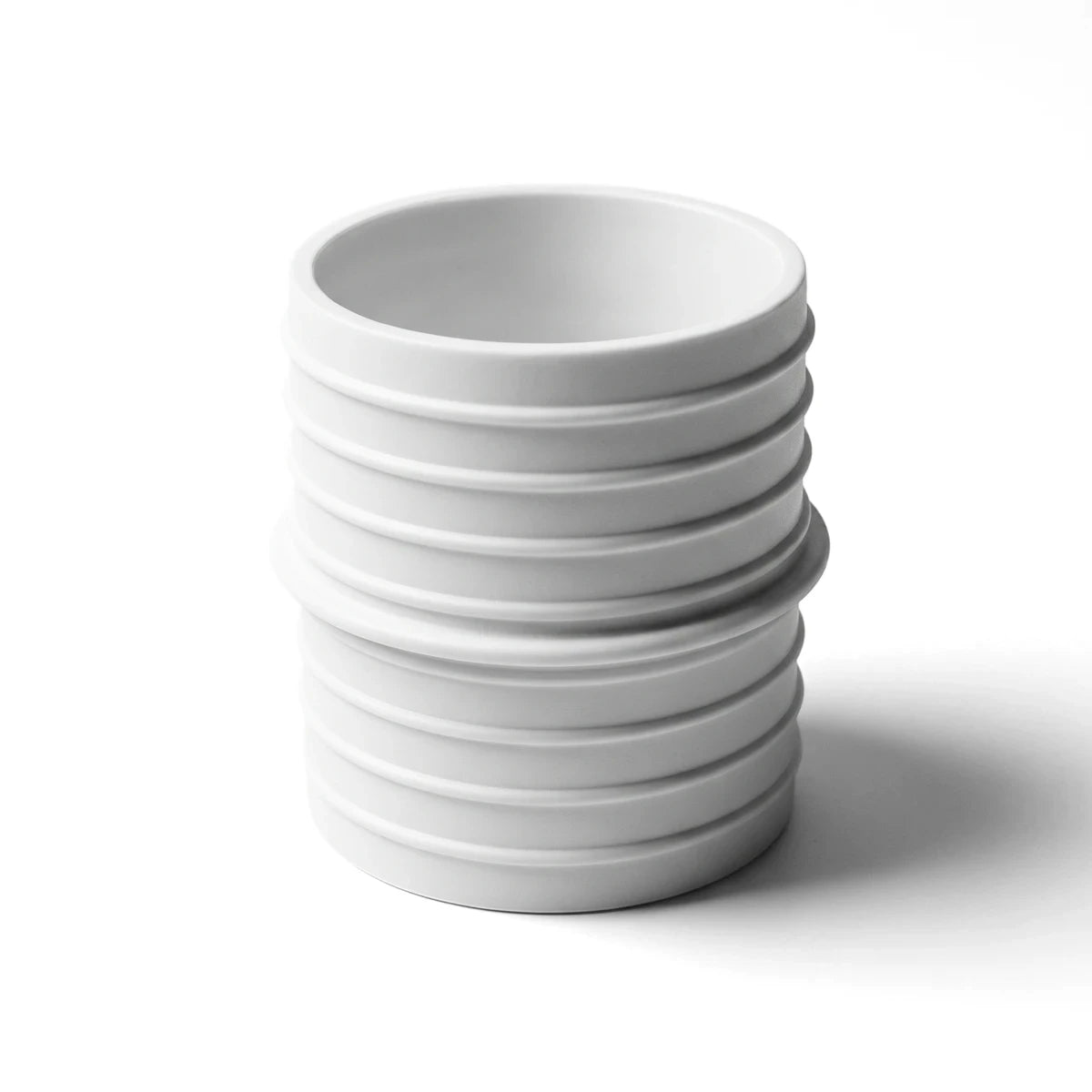 Standard white ribbed pipe clip, a plumbing fitting for 50mm or 38mm pipes, presented upright on a white background.