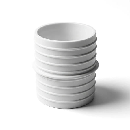 Standard white ribbed pipe clip, a plumbing fitting for 50mm or 38mm pipes, presented upright on a white background.