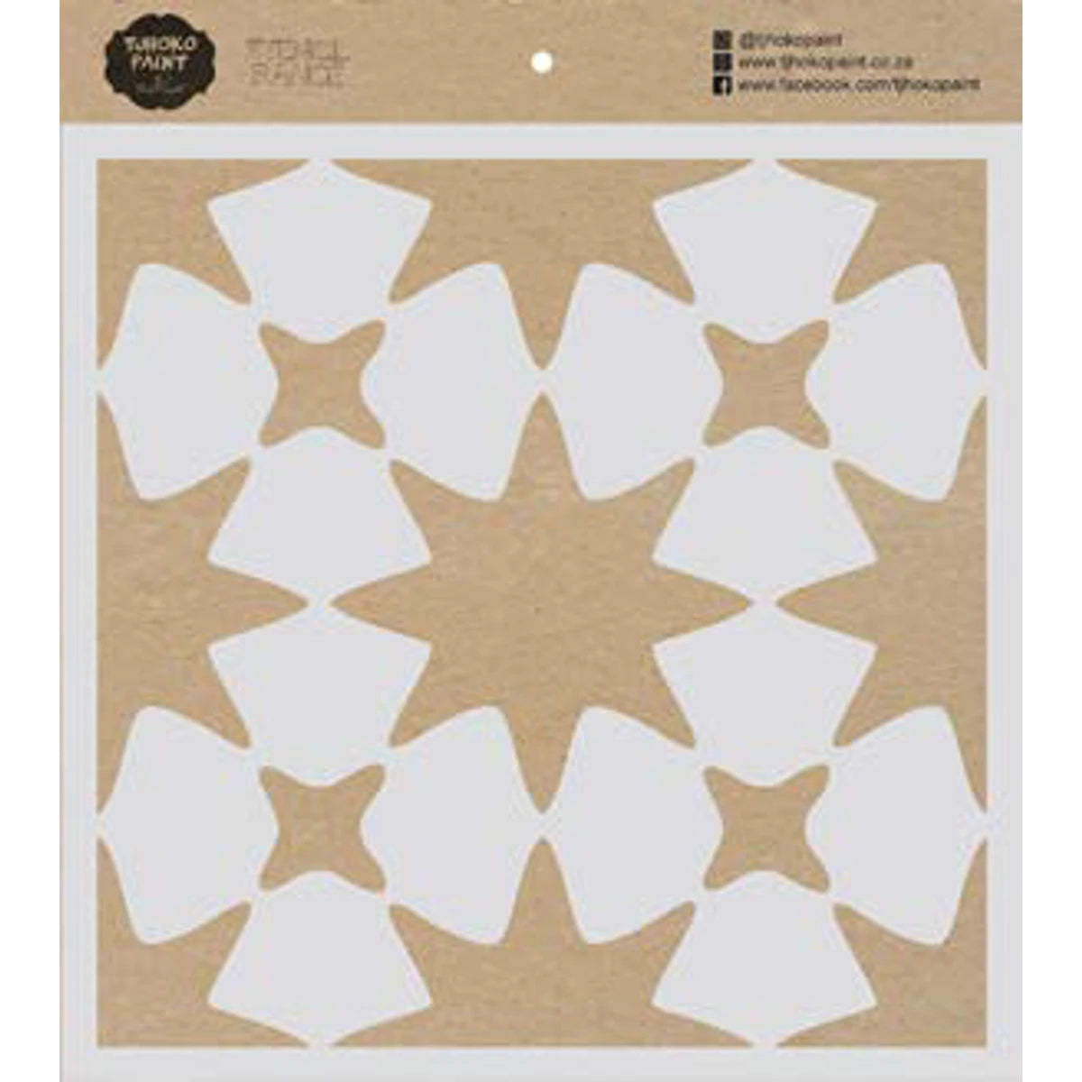 Star Struck Paint Stencils featuring a white geometric pattern on a brown kraft paper backing, ideal for crafts.