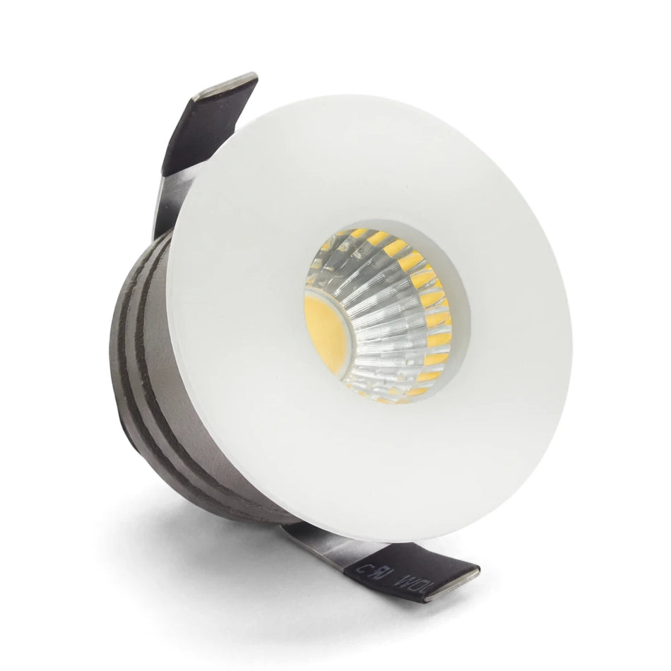 Starlight Round LED Downlight 3W (Dl046) with a white frosted face and grey ribbed housing, viewed at an angle on a white