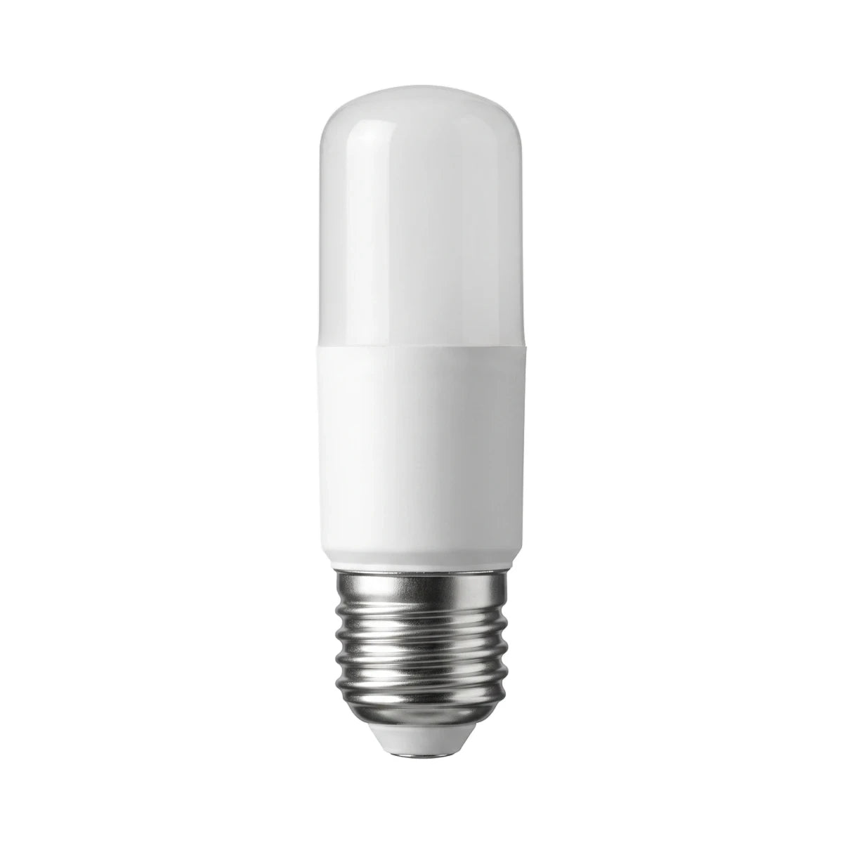 A line drawing schematic of a Stick Lamp Frosted T44 E27 12W LED bulb, showing its cylindrical shape with a frosted top and