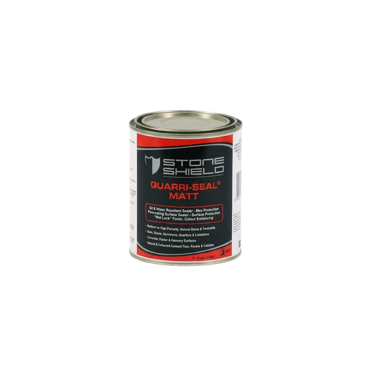 Stone Shield Quarri-Seal Matt oil and water repellent sealer in a 1-liter metal can with a prominent red and black label.