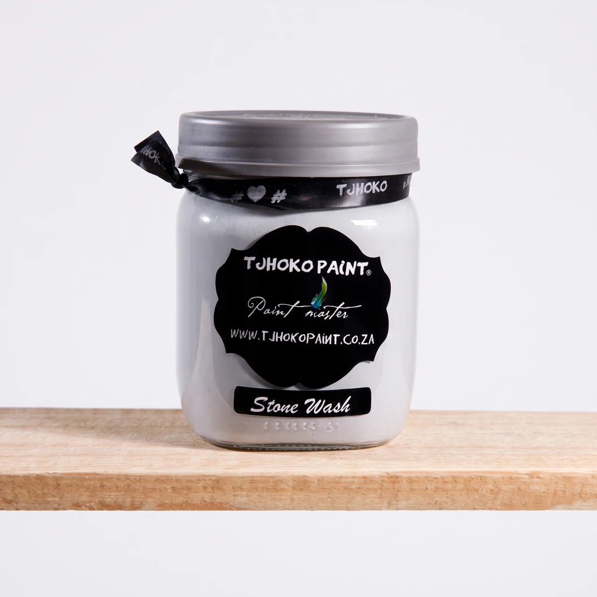 Stone Wash 500ml Chalk Paint in a white jar with black label and silver lid, front view container.