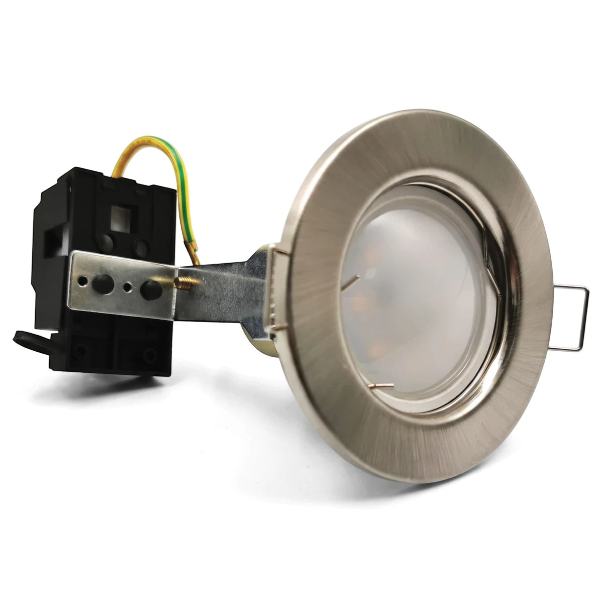 Straight Metal Downlight Kit Complete with a brushed metal finish, white frosted lens, and visible LED components, viewed