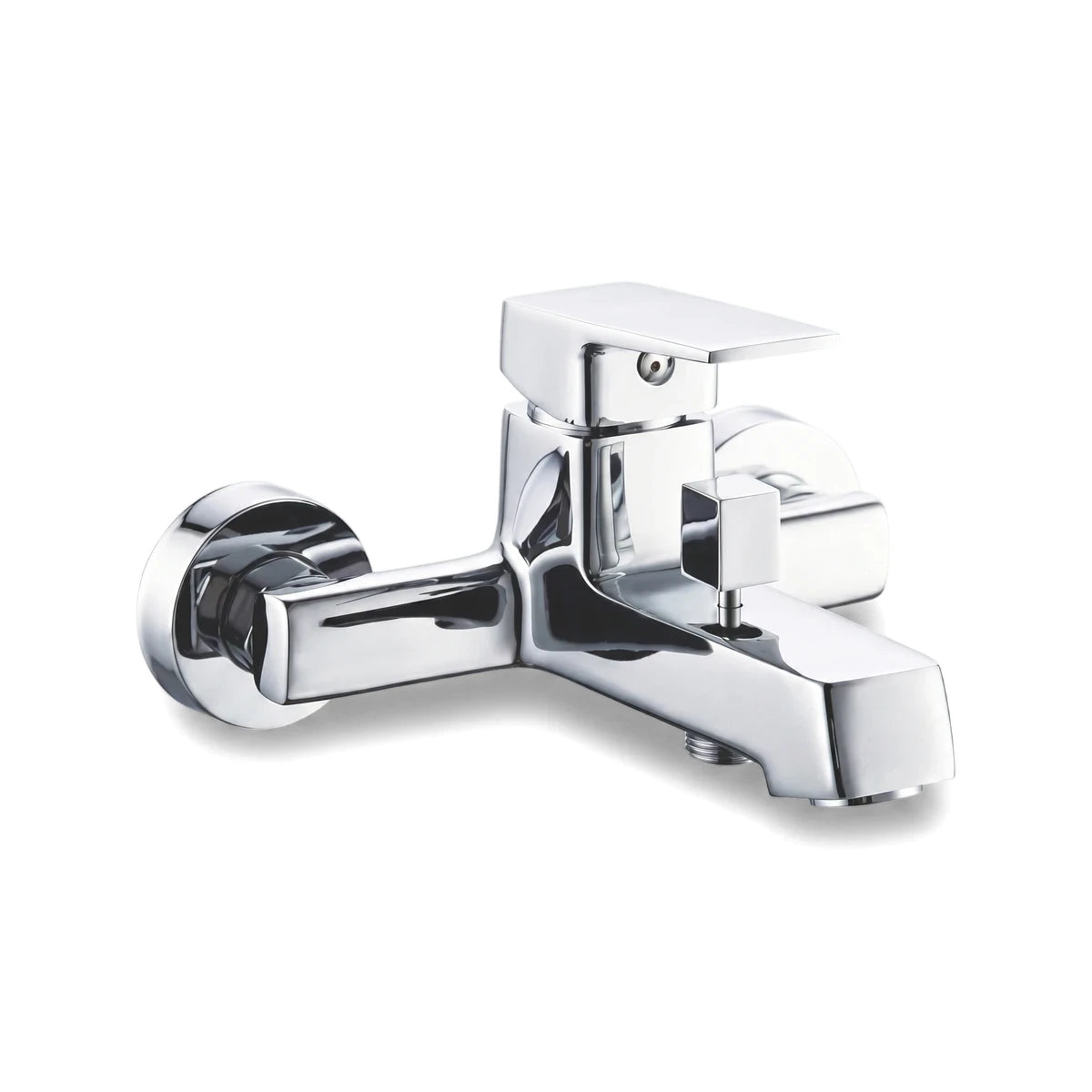 Chrome Studio Bath Mixer, wall-mounted, featuring a sleek lever handle and square spout, ideal for modern bathrooms.