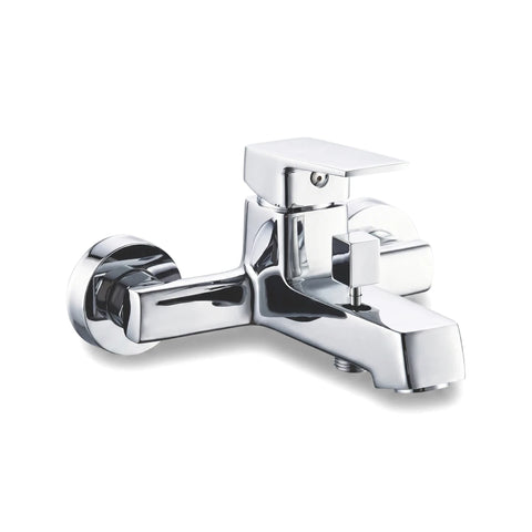 Chrome Studio Bath Mixer, wall-mounted, featuring a sleek lever handle and square spout, ideal for modern bathrooms.