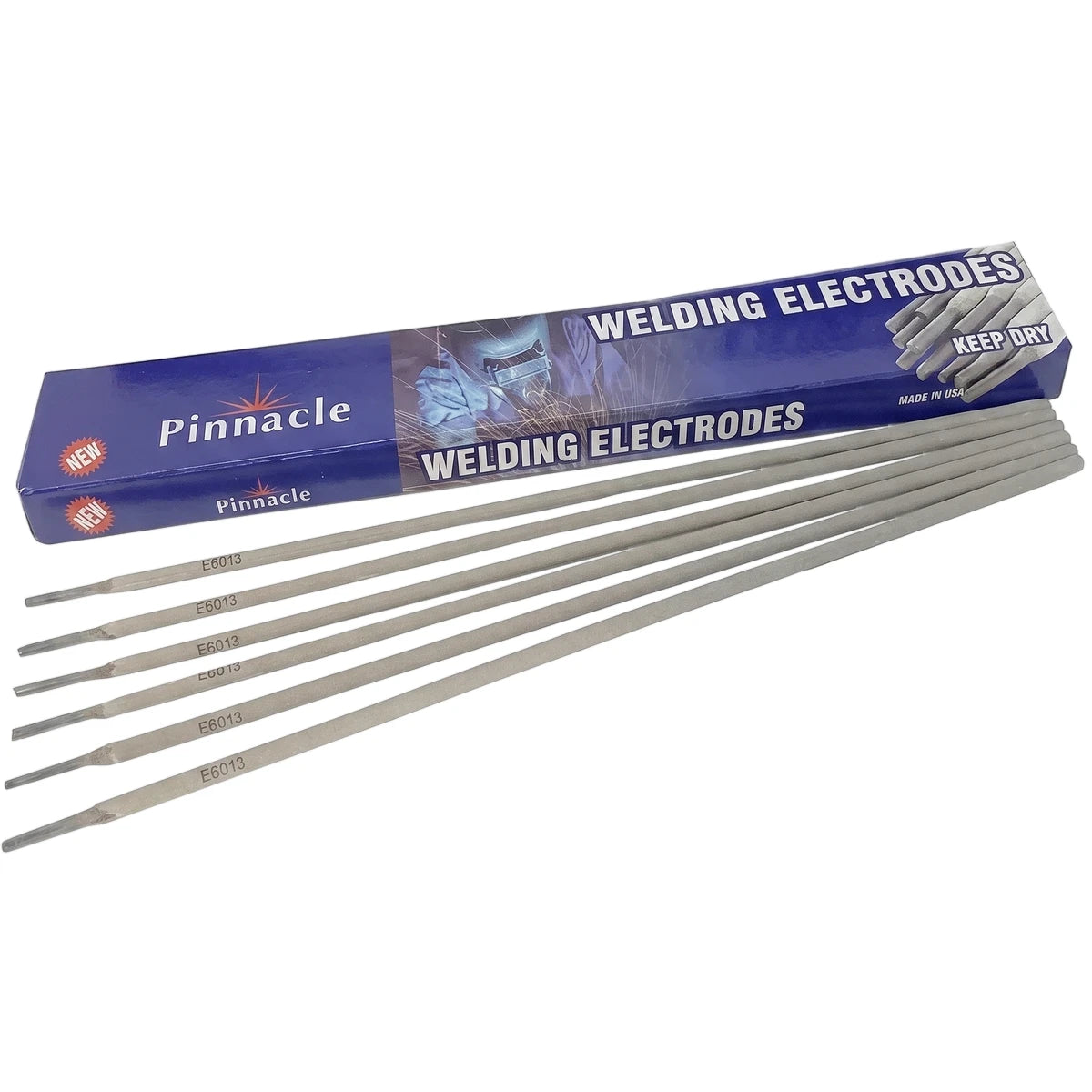 Super 7 E6013 2.0mm 1Kg welding rods displayed with a blue brand box, featuring multiple grey electrodes fanned out.
