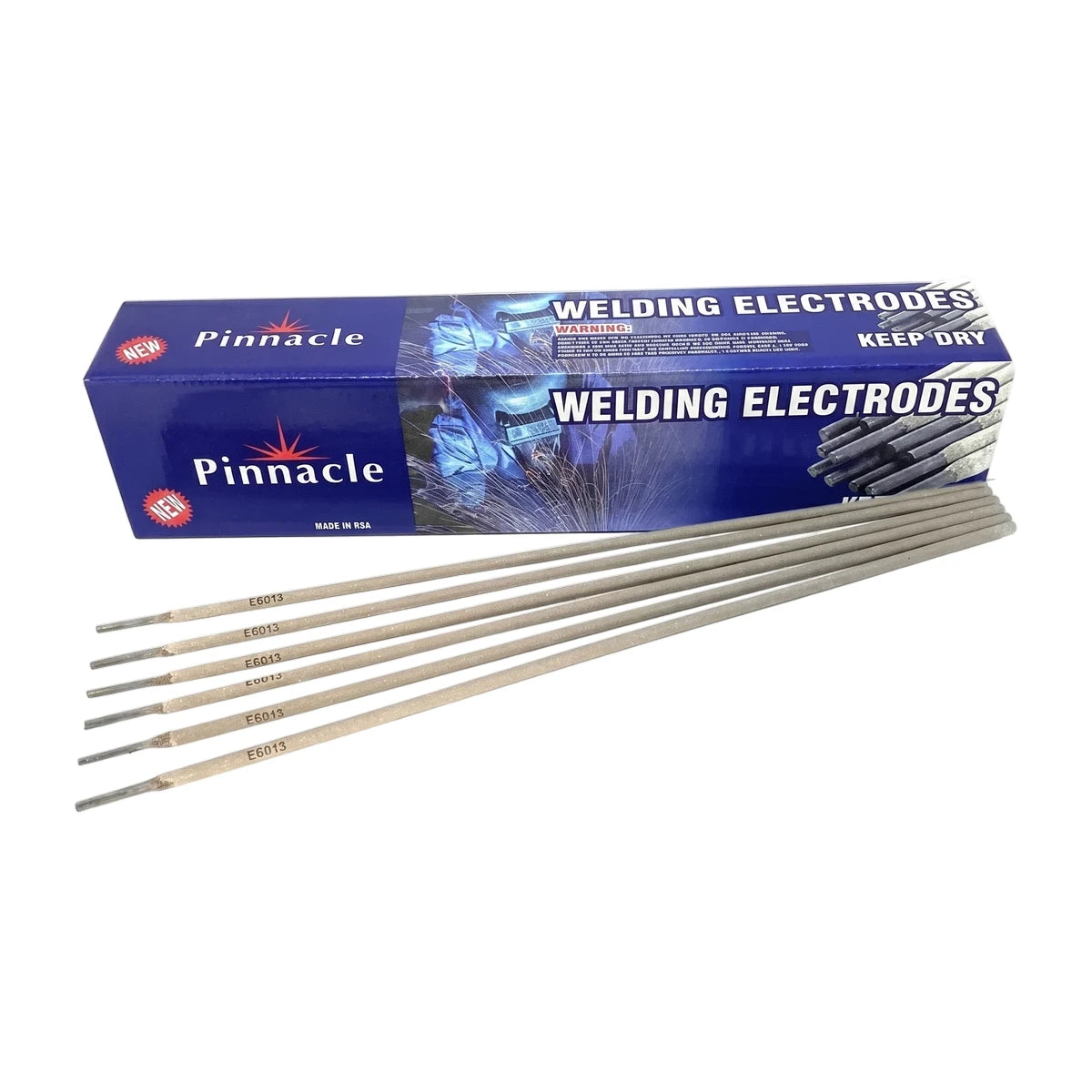 Super 7 E6013 4.0mm 5Kg welding rods, including a blue box with branding and several grey rods laid out, on a white