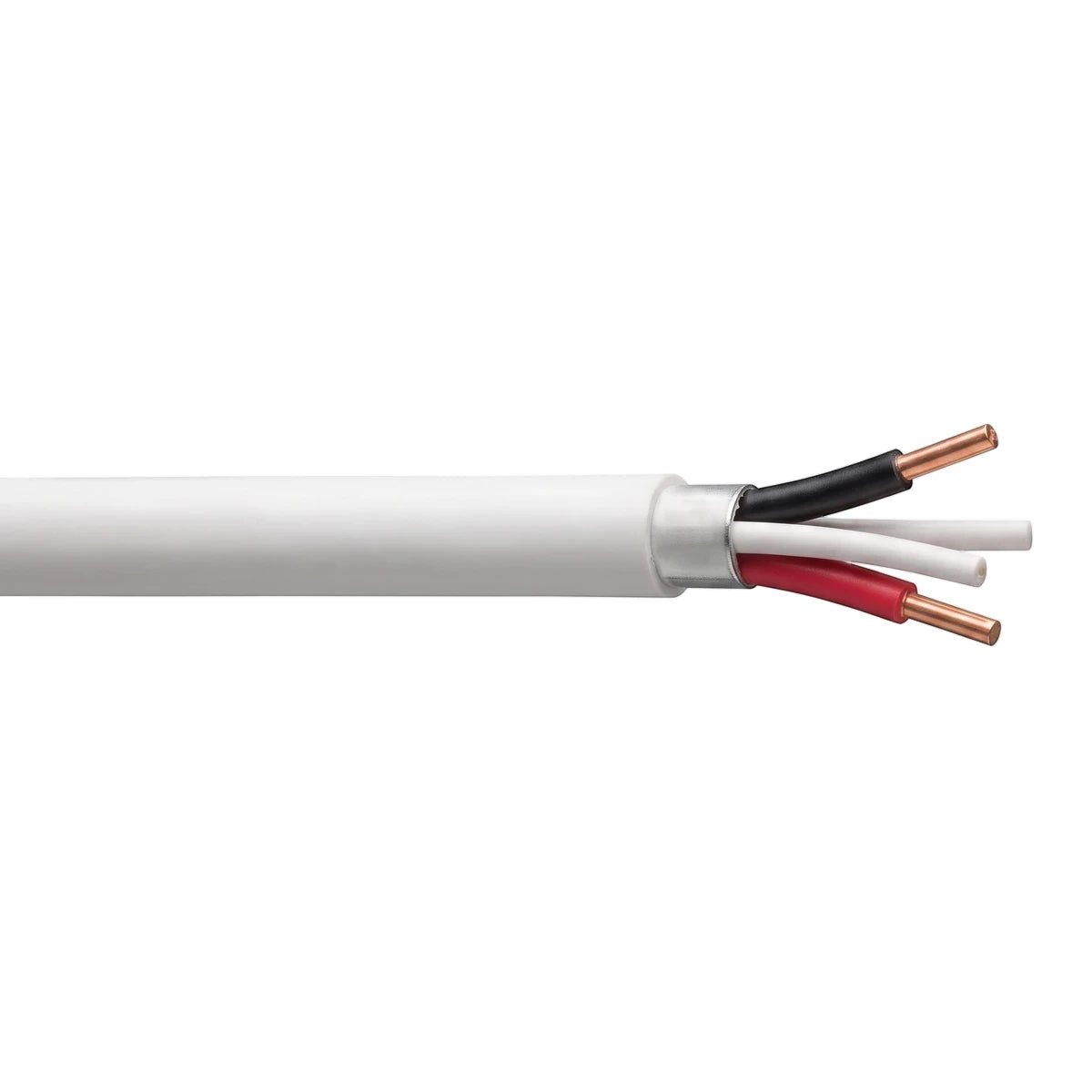 White Surfix Round Norsk 2.5mm electrical cable with exposed black, white, and red insulated wires and copper conductors.