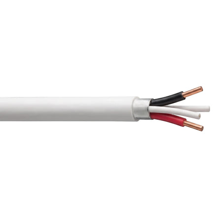 White Surfix Round Norsk 2.5mm electrical cable with exposed black, white, and red insulated wires and copper conductors.