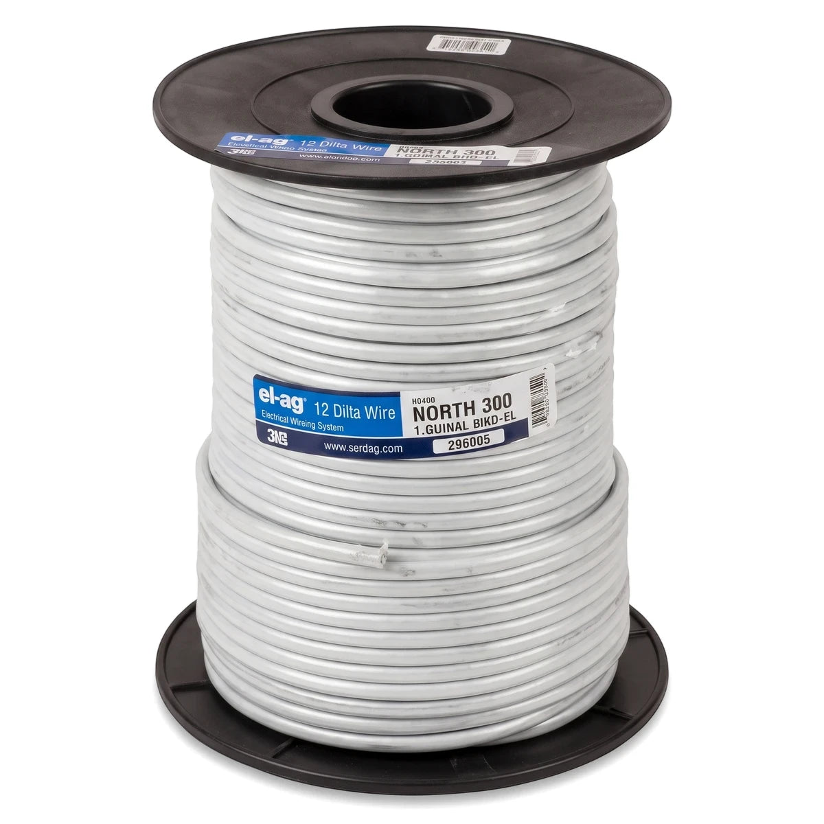 Surfix Round Norsk 1.5mmx2+E 100M electrical wires and cable on a black spool, featuring white/silver insulated wire.