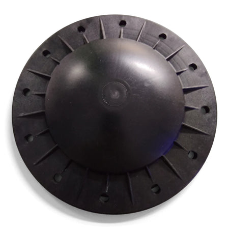 Black circular replacement filter lid o-ring for Swimquip, featuring a central dome and radiating ridges with bolt holes.