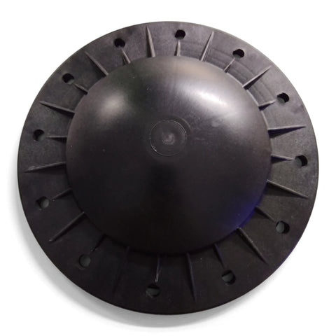 Black circular replacement filter lid o-ring for Swimquip, featuring a central dome and radiating ridges with bolt holes.
