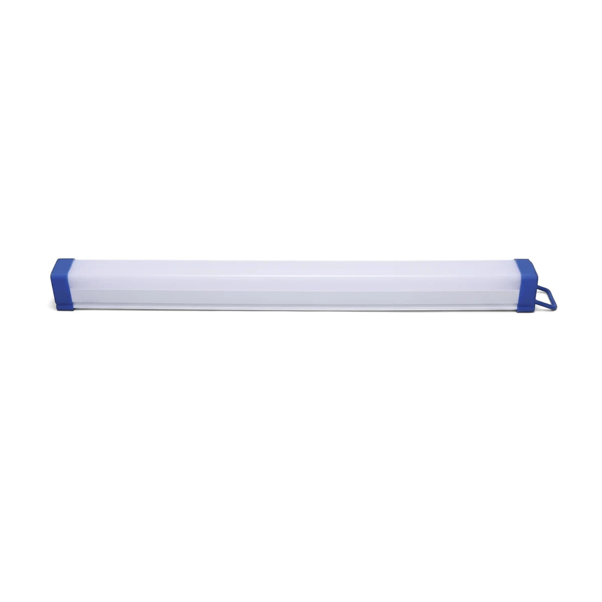 Long tubular T5 emergency lamp with a white body and blue end caps, suitable for portable and emergency lighting.