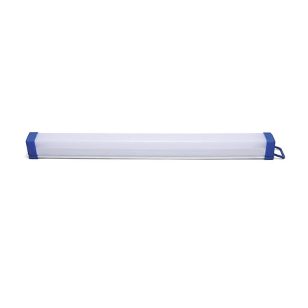 Long tubular T5 emergency lamp with a white body and blue end caps, suitable for portable and emergency lighting.