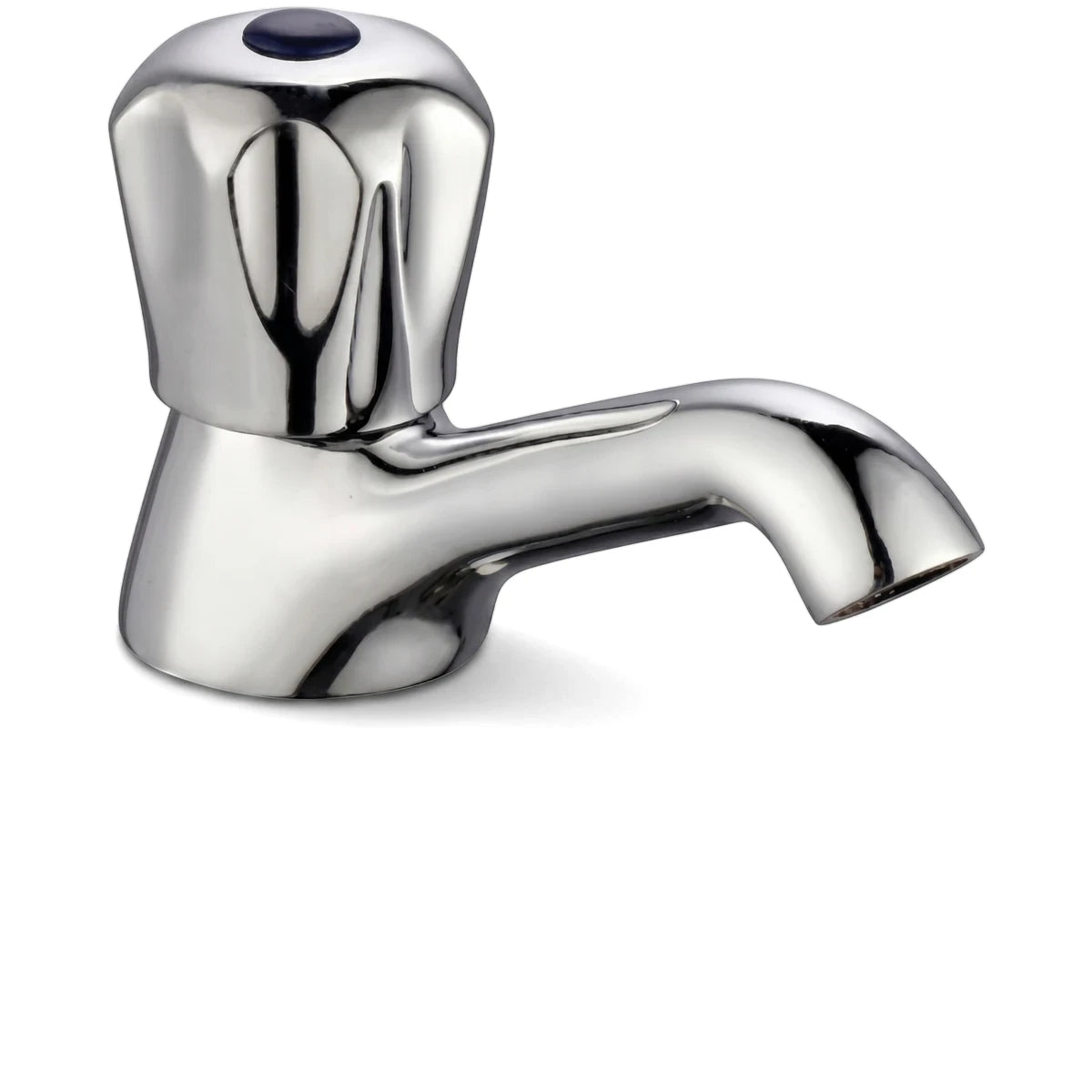 A gleaming chrome Taurus 15mm pillar tap with a single lever handle and a curved spout, presented on a white background.