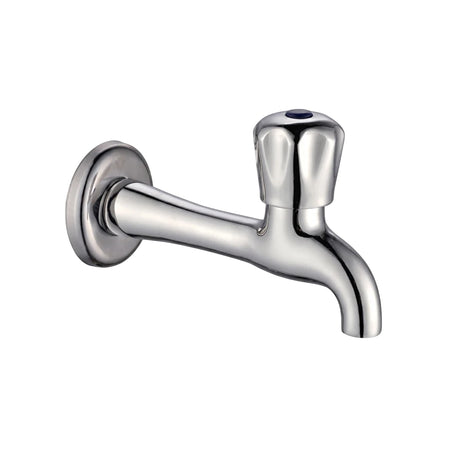 Taurus Extended Bib Tap 1/2 inch with a polished chrome finish, featuring an elongated spout and a ridged round handle.