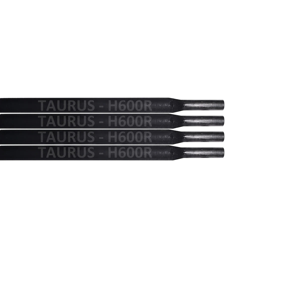 Four black Taurus H600R Hard Facing Electrode 3.2mm Welding Rods, horizontally arranged against a white background.