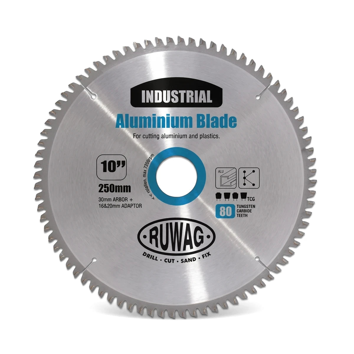 Industrial Tct Profi Aluminium Circular Saw Blade, 250mm (10 inch) diameter with 80 tungsten carbide teeth, for cutting