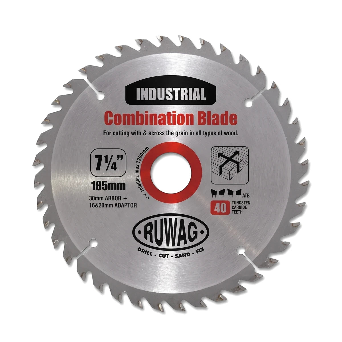 Tct Profi Circular Saw Blade with 40 tungsten carbide teeth, 7 1/4 inch (185mm) diameter, for wood cutting applications.
