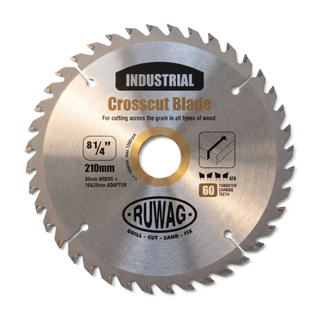 Silver Tct Profi crosscut circular saw blade with 60 tungsten carbide teeth and a 210mm diameter.