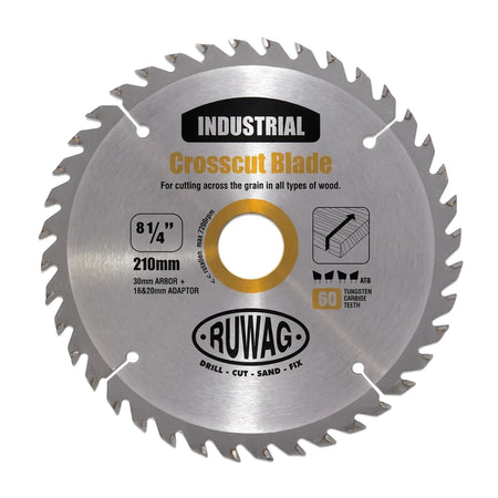 Silver Tct Profi Circular Saw Blade with 60 tungsten carbide teeth, 210mm diameter, for industrial crosscutting across wood