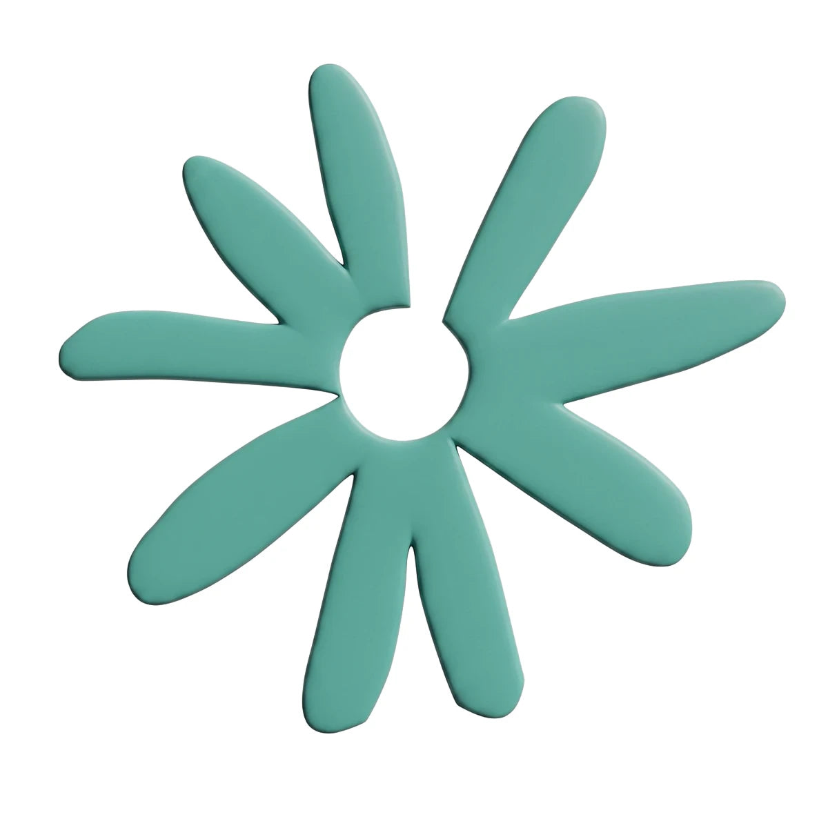 Teal stylized 8-petal flower design for a 2020-10X10-24 paint stencil with a clean white background.