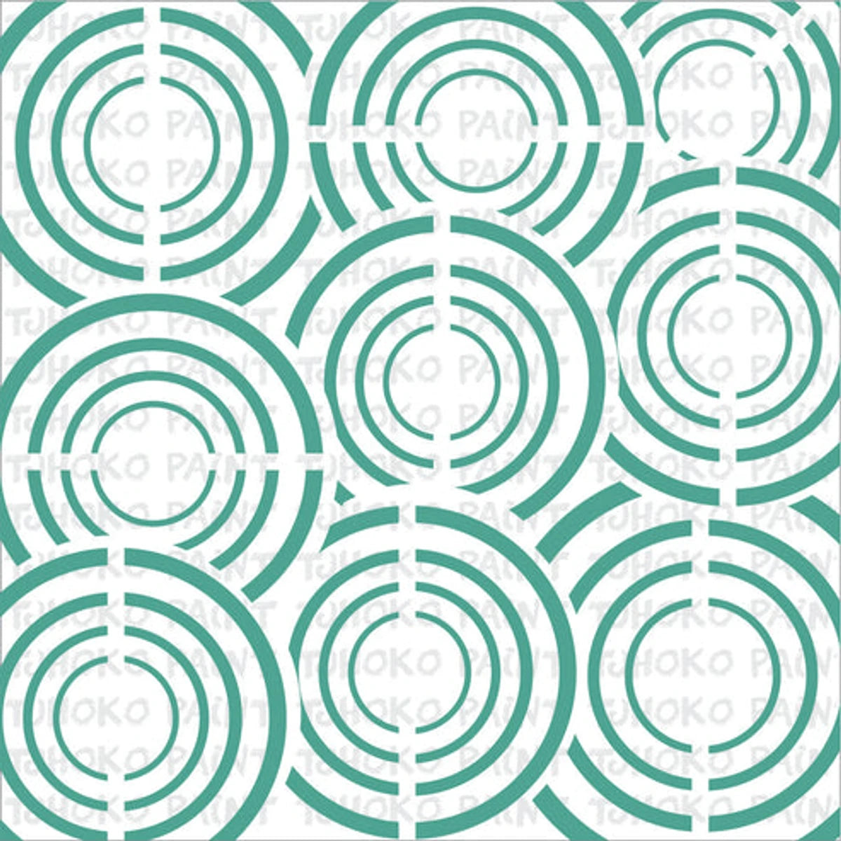 A teal and white concentric circle pattern paint stencil, designed for crafting and decorative projects.