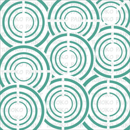 A teal and white concentric circle pattern paint stencil, designed for crafting and decorative projects.