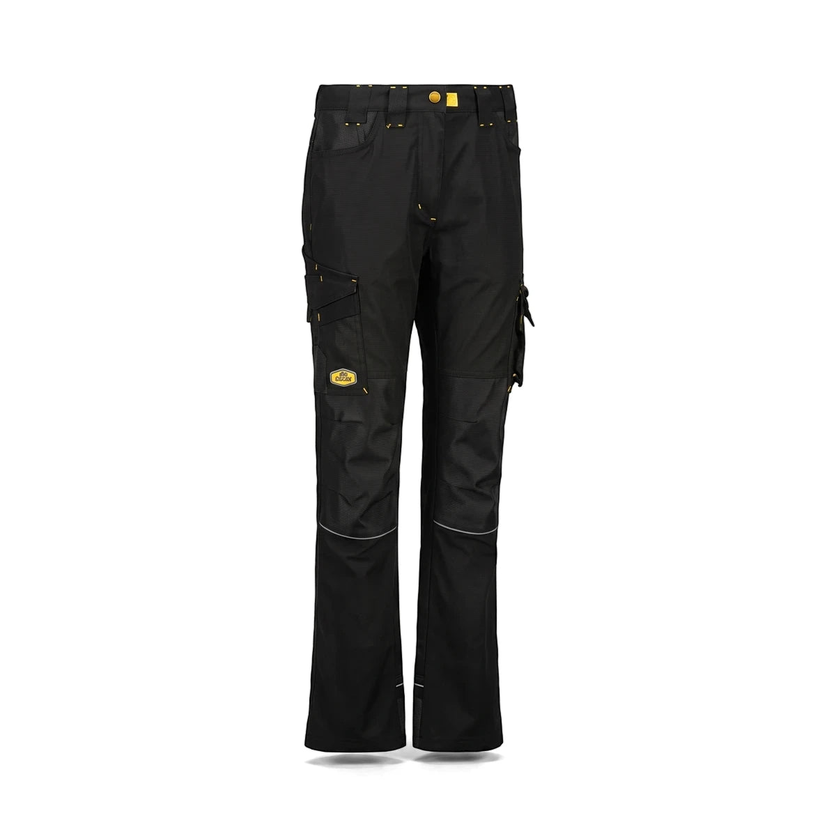 Tech Gear Ladies Work Trousers Raven Black, durable cargo pants with reflective accents and multiple pockets, shown full