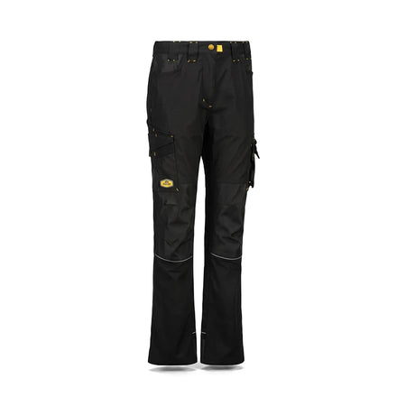 Tech Gear Ladies Work Trousers Raven Black, durable cargo pants with reflective accents and multiple pockets, shown full